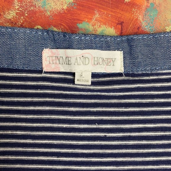 Thyme And Honey L Striped Partial Button Front Henley Top Roll Tab Long Sleeves - Picture 11 of 12